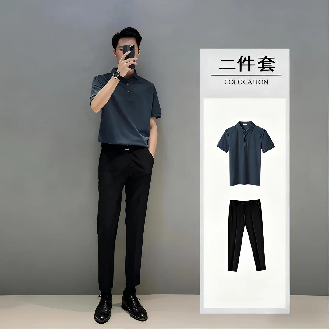 夏季短袖t恤男士休闲套装POLO衫高级感男装一套搭配潮流帅气衣服