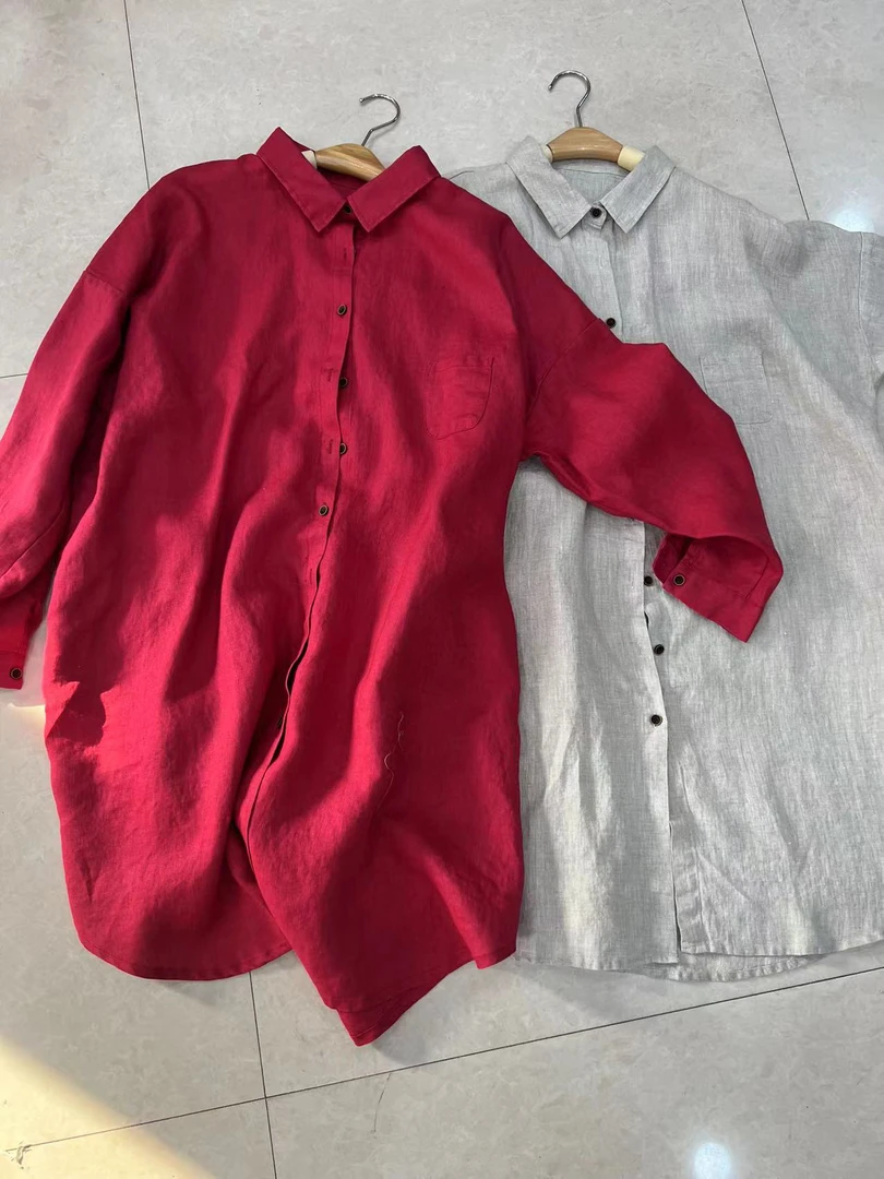 高品亚麻中长款衬衫 H