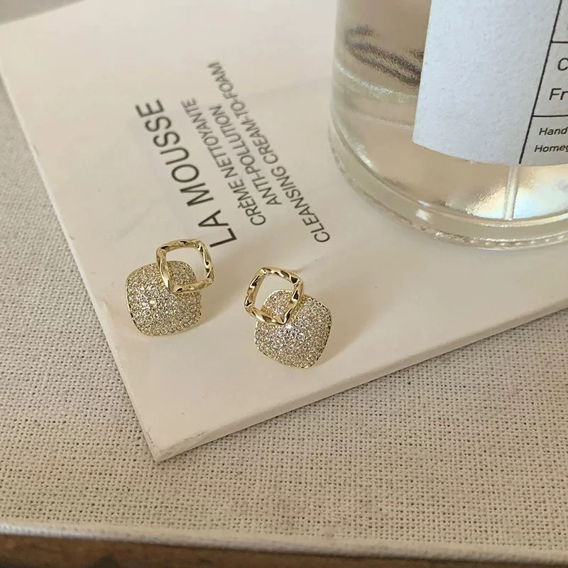 铜合金耳饰 菱形耳钉时尚轻奢气质高级感耳环简约百搭耳饰女K1455