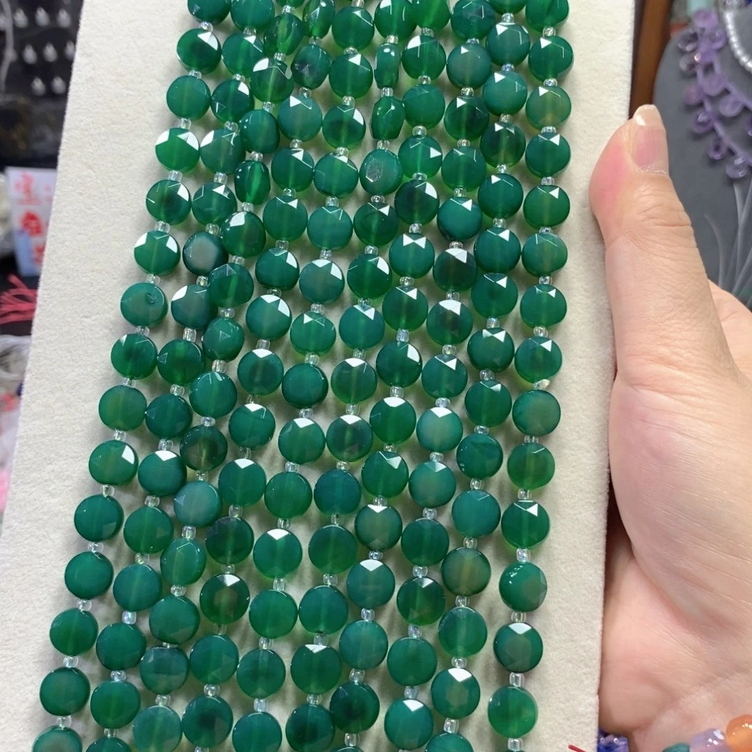 足银镀金镶嵌玛瑙/玉髓珠宝半成品玛瑙圆饼一条卡10mm