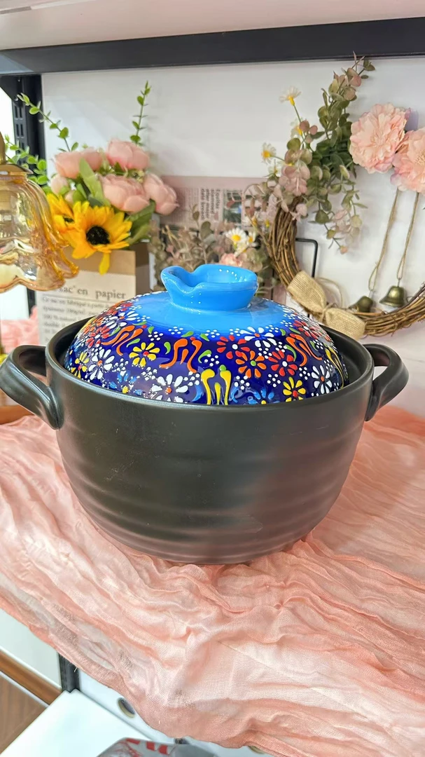 新疆包邮人工手绘釉下彩家用陶瓷4.5L锂辉石砂锅