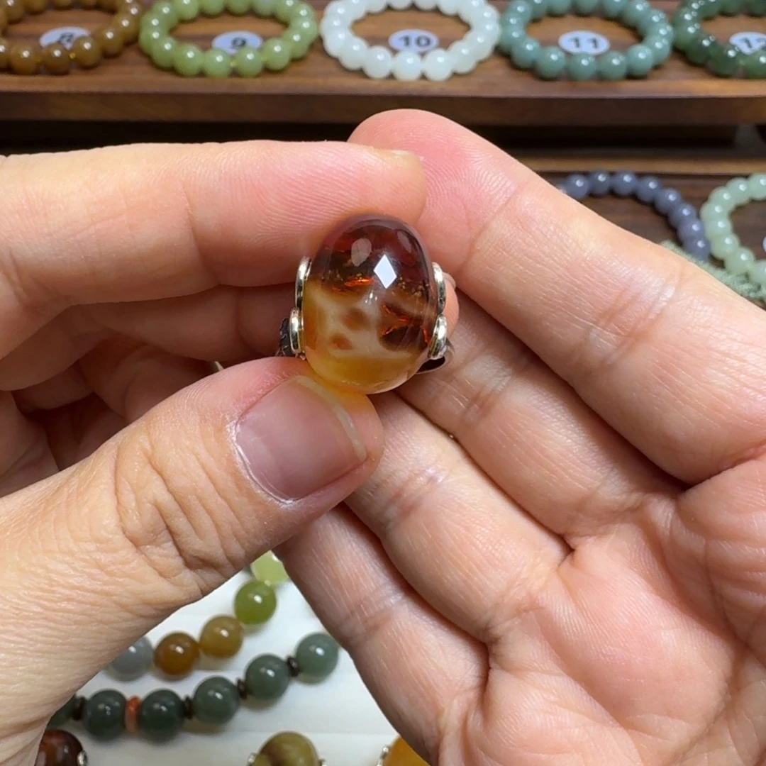 琥珀未镶嵌戒指琥珀蜜蜡戒指玉婉婉