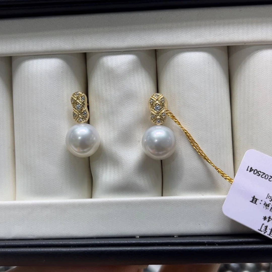 银S925镶嵌海水珍珠耳饰9-10mm