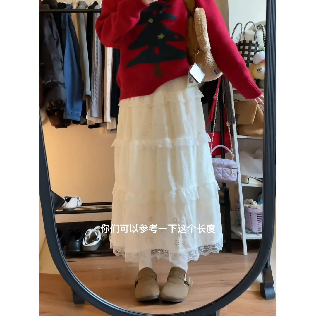【2051】设计感别致蕾丝半身裙女大码胖mm遮肉显瘦加绒蛋糕裙子