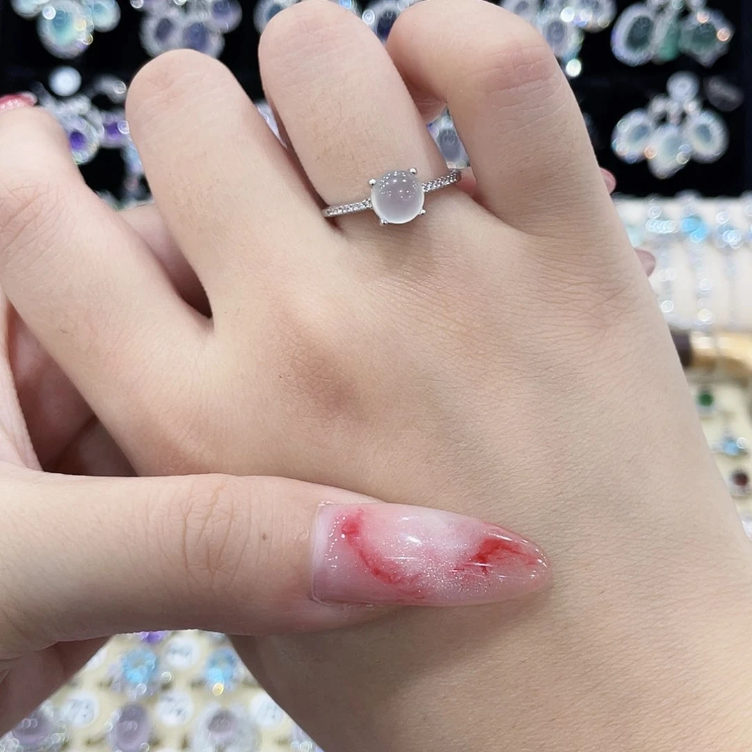 银S925镶嵌蛇纹石玉戒指戒指