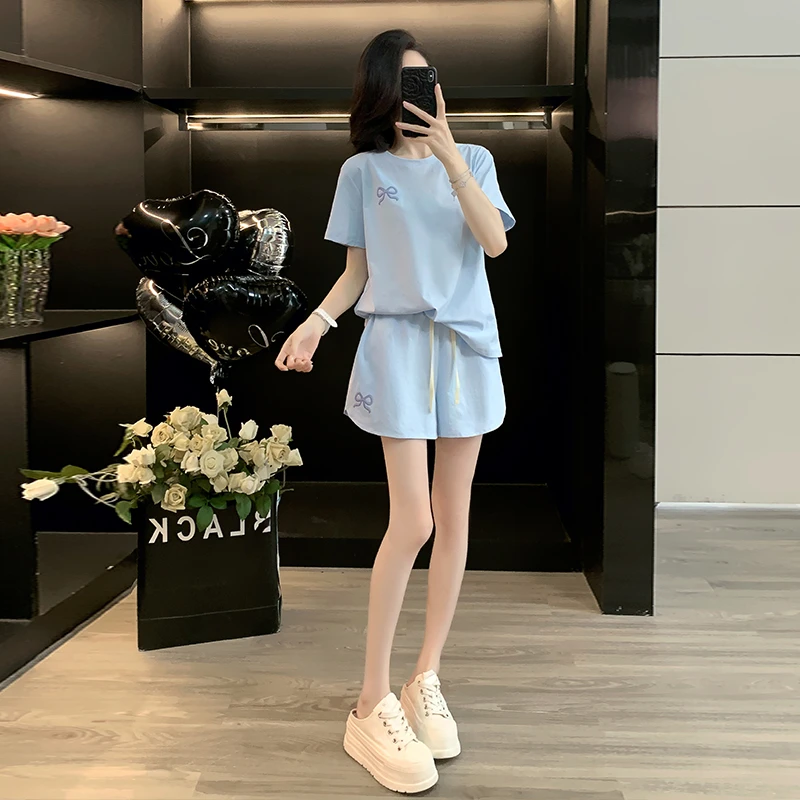 宽松微胖洋气休闲女夏季新款2025运动时尚薄款减龄显瘦两件套装