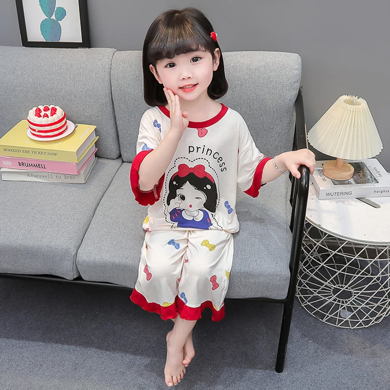 女童莫代尔睡衣夏季儿童卡通薄款短袖长袖公主家居服宝宝空调服夏