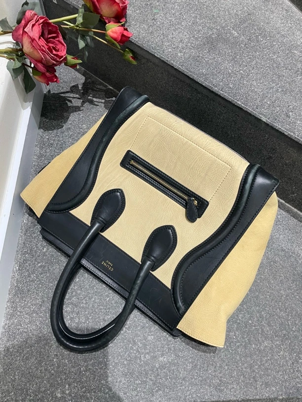 95新 Celine/思琳 定金 98新中号拼色机器人手提包