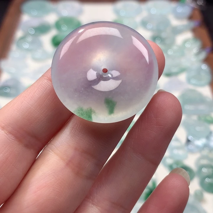翡翠未镶嵌颈饰高冰飘花大平安扣
