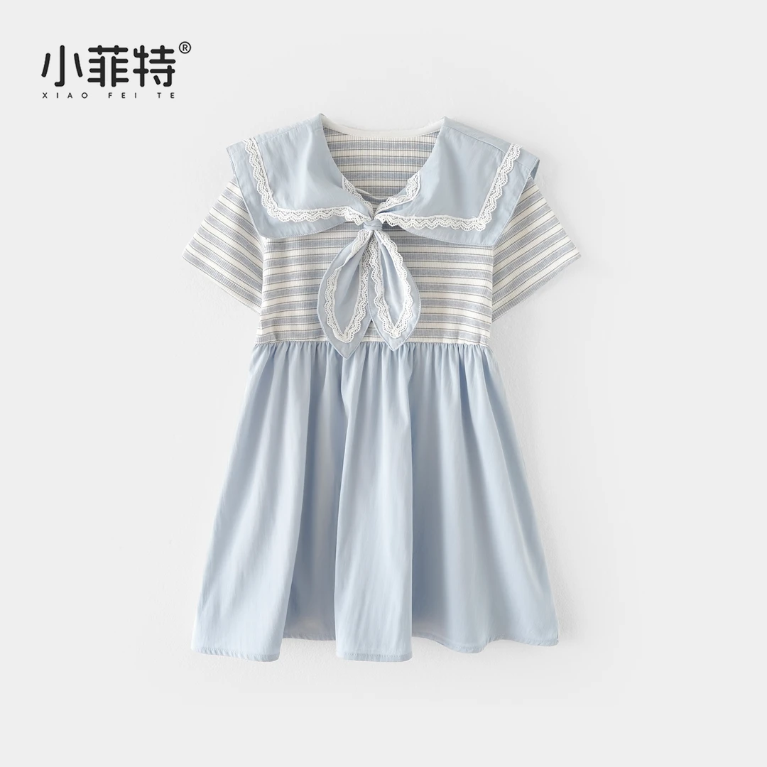 小菲特夏季新款女童韩版条纹短袖连衣裙薄款棉布裙子YNQX51215
