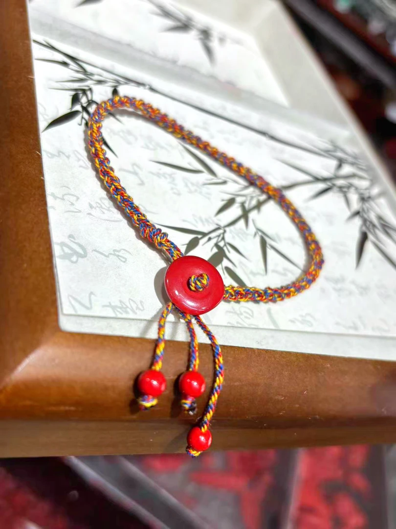 天然辰砂保真帝王朱砂保平安手工编绳脚链民族风原创设计