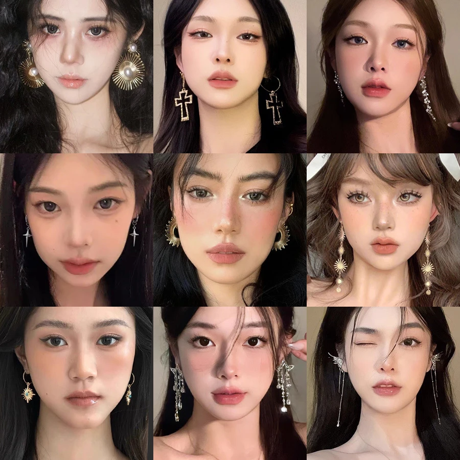 合金耳饰 欧美个性十字架耳环镂空金属长款耳钉小众感新款耳饰