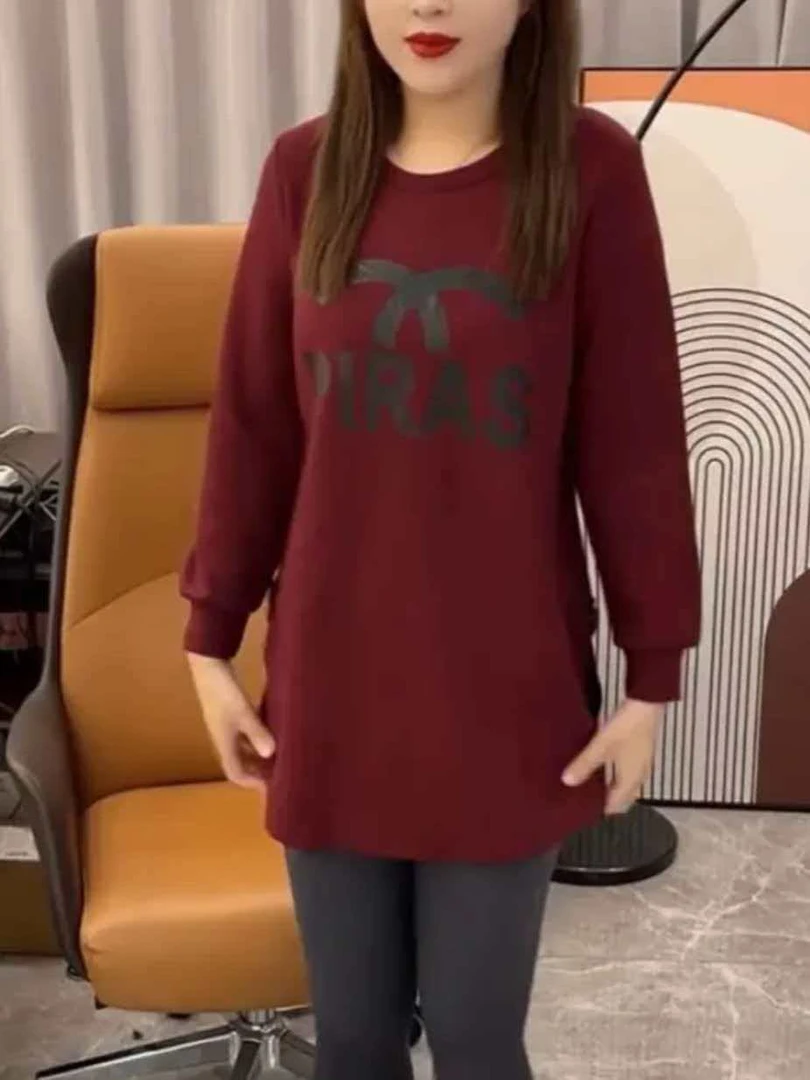 {现货}秋冬款加绒加厚百搭显瘦时尚休闲卫衣中长女款上衣