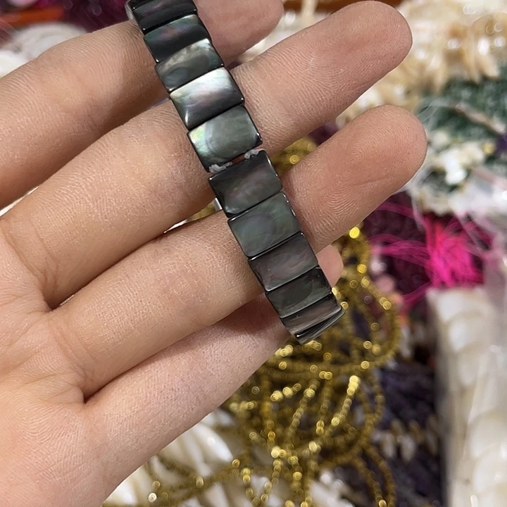玛瑙/玉髓合金珠宝半成品一条抛面黑蝶贝长方形手排