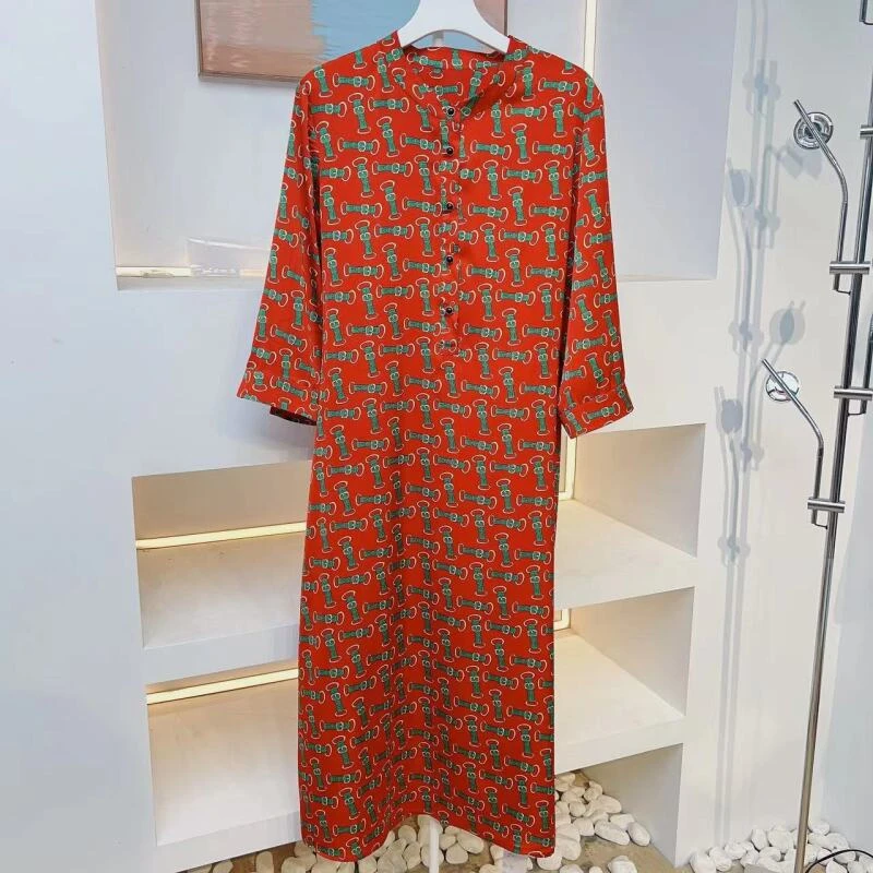 婷婷专享夏季时尚收腰印花中长裙系带宽松显瘦连衣裙706A