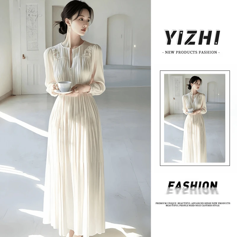 熠治韩系春季海边度假长裙法式高级感气质大方得体白色连衣裙子