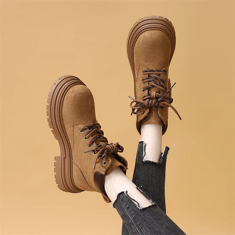 马丁靴女2025年秋季新款厚底防滑软底复古系带低帮加绒短靴显脚小