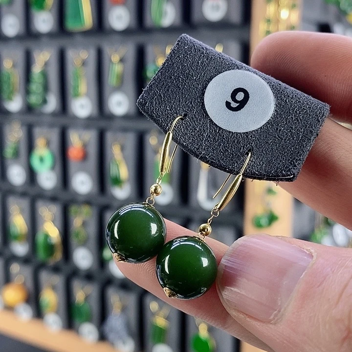 和田玉耳饰18K金镶嵌