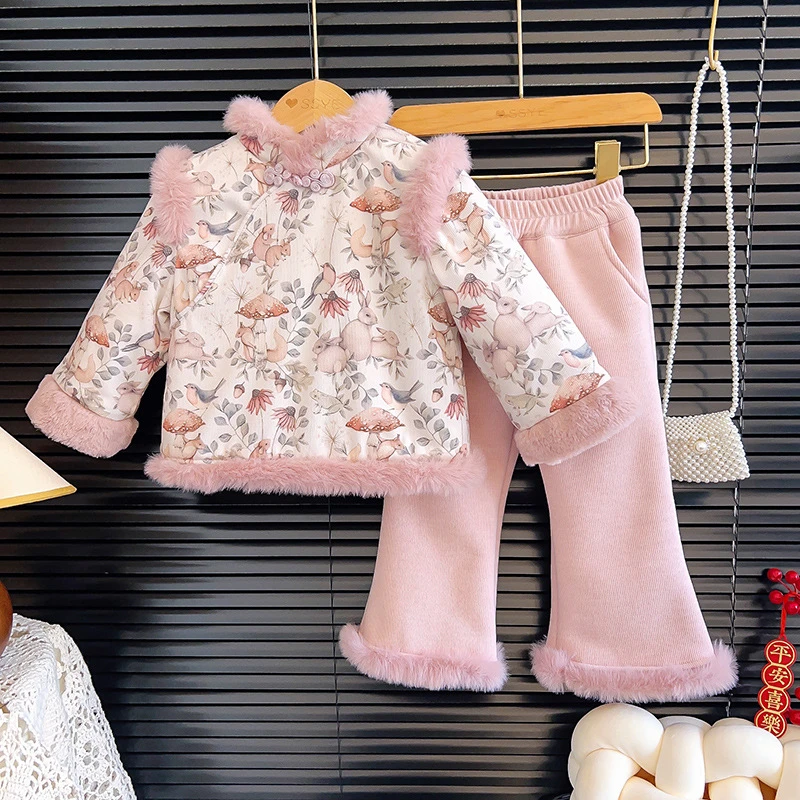 女童夹棉中式套装冬季新款中国风加厚外套TW721