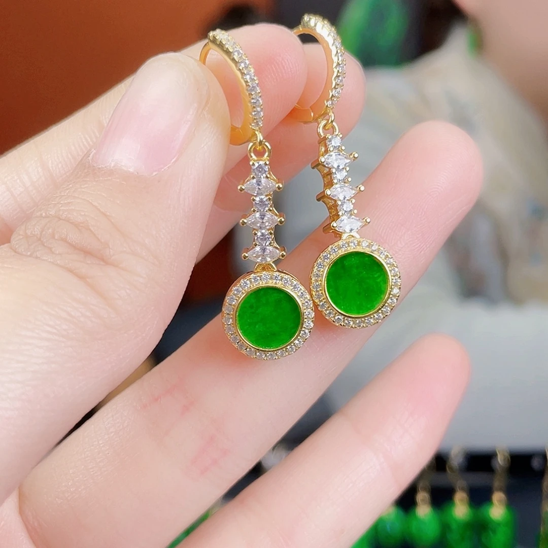 翡翠银S925镶嵌耳饰