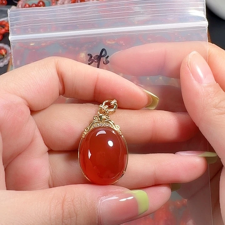 南红玛瑙银S925镶嵌吊坠