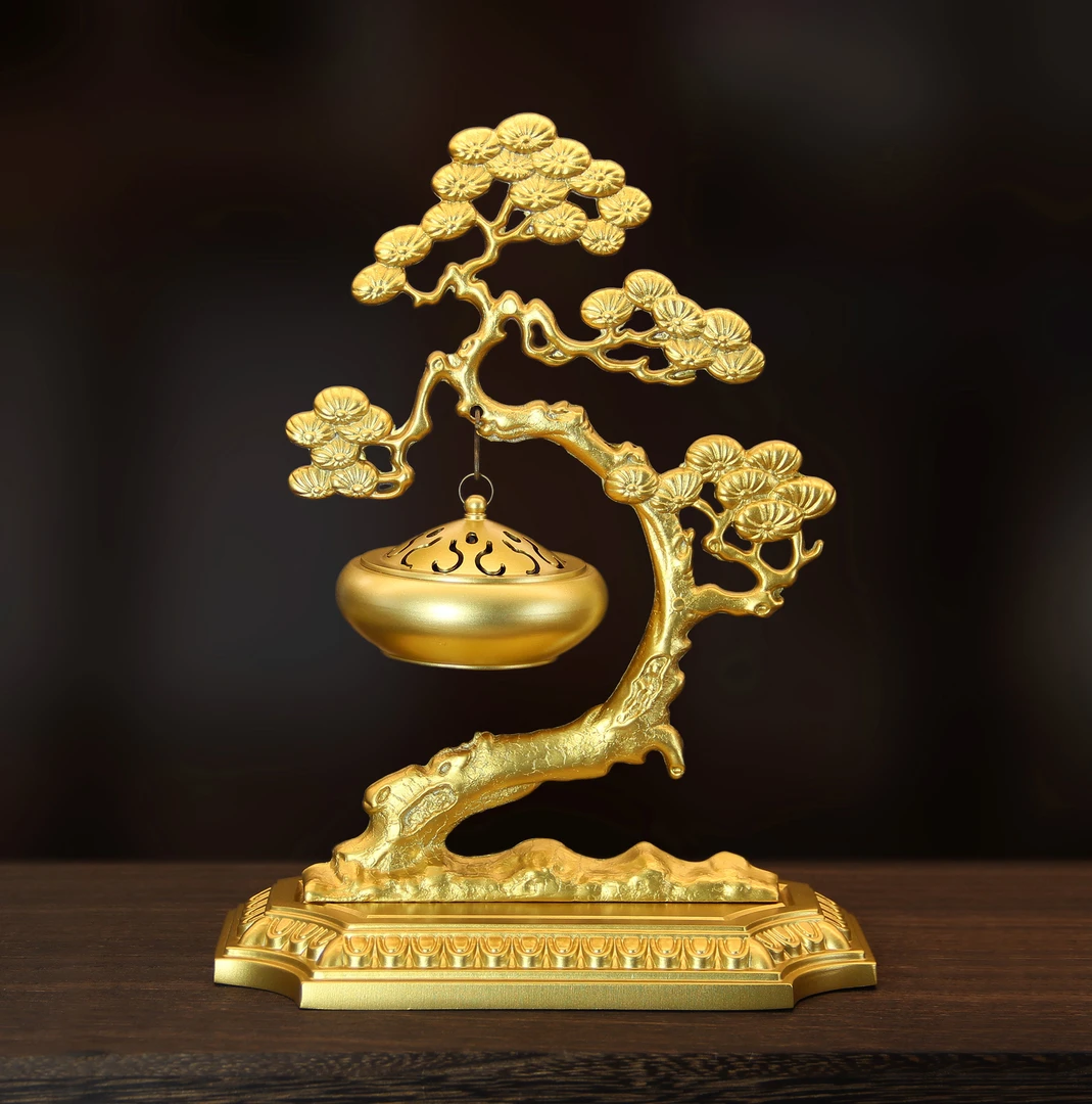 纯黄铜《迎客松香炉》悬挂熏香炉供奉炉铜摆件熏香炉家用烧香炉