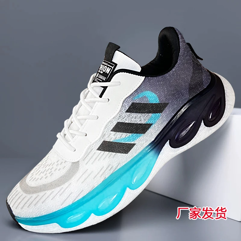 男鞋2025时尚百搭回弹透气跑步鞋青少年防滑耐磨软底网面运动鞋