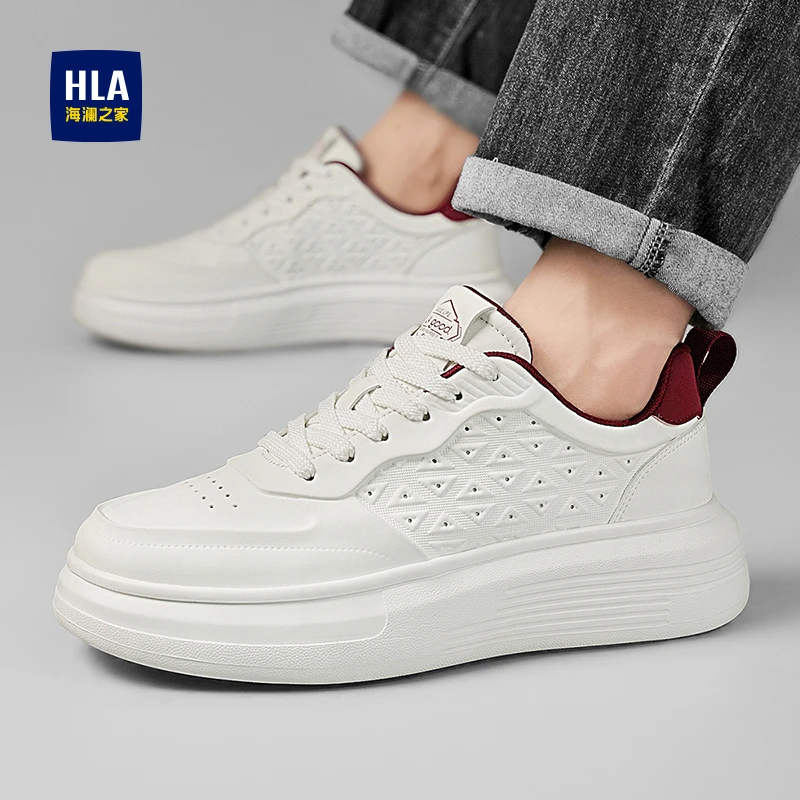 HLA/海澜之家25秋季透气男鞋冲孔低帮百搭增高舒适小白鞋休闲鞋