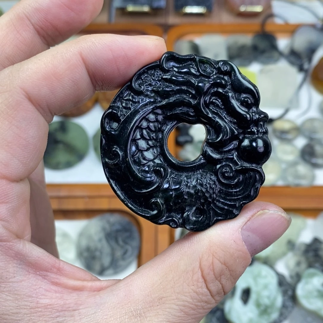 岫玉未镶嵌颈饰岫玉龙鱼吊坠