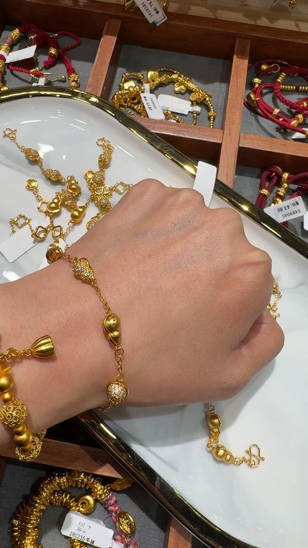 铜合金合成锆石手链 金色素款百搭欧美风饰品古法手链重工