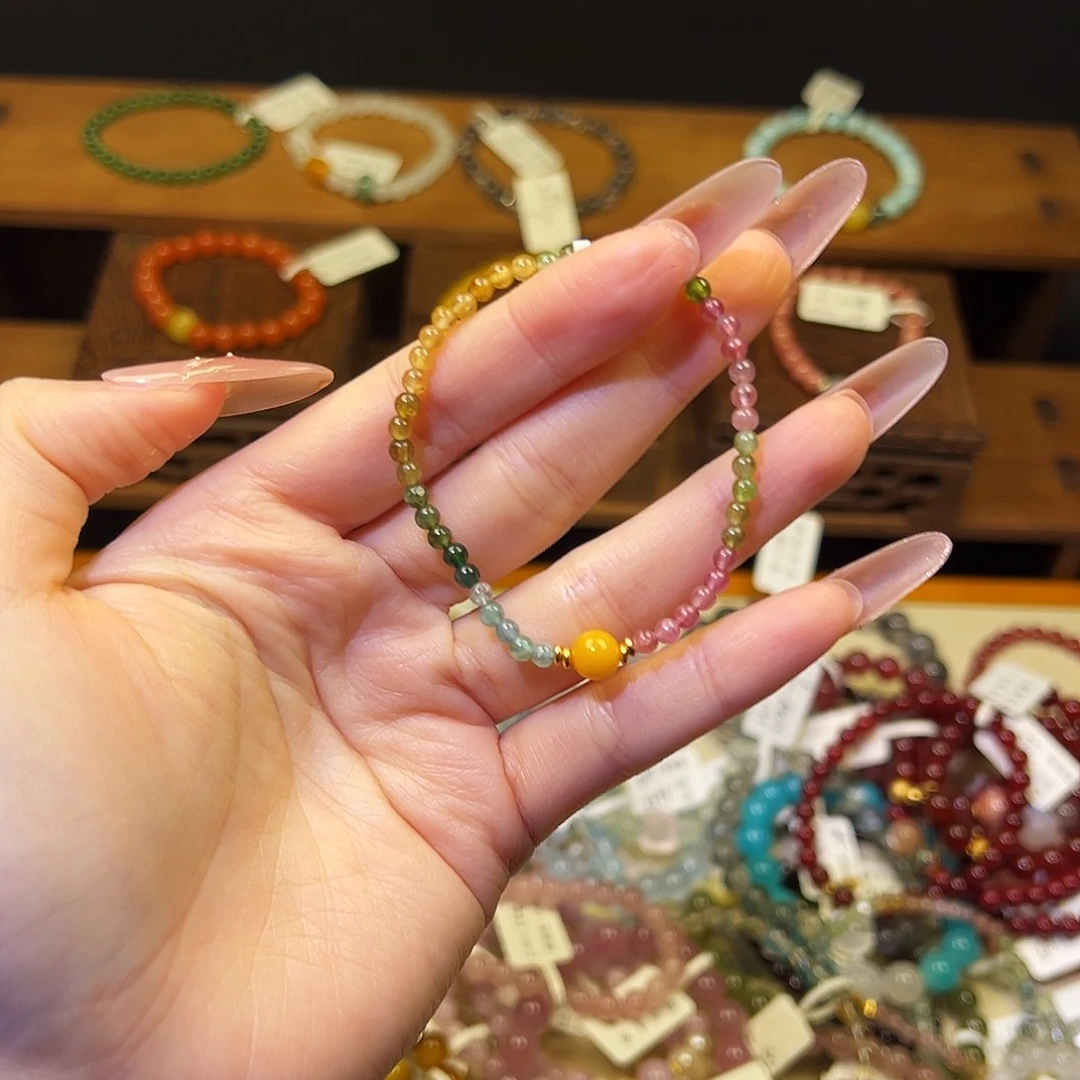 烟晶手链银S925镶嵌碧玺1341