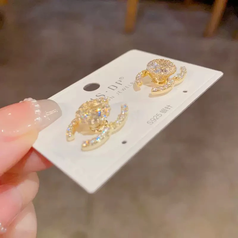 黄铜锆石耳饰 AL5125 精致感满镶锆石金属网轻奢百搭耳环