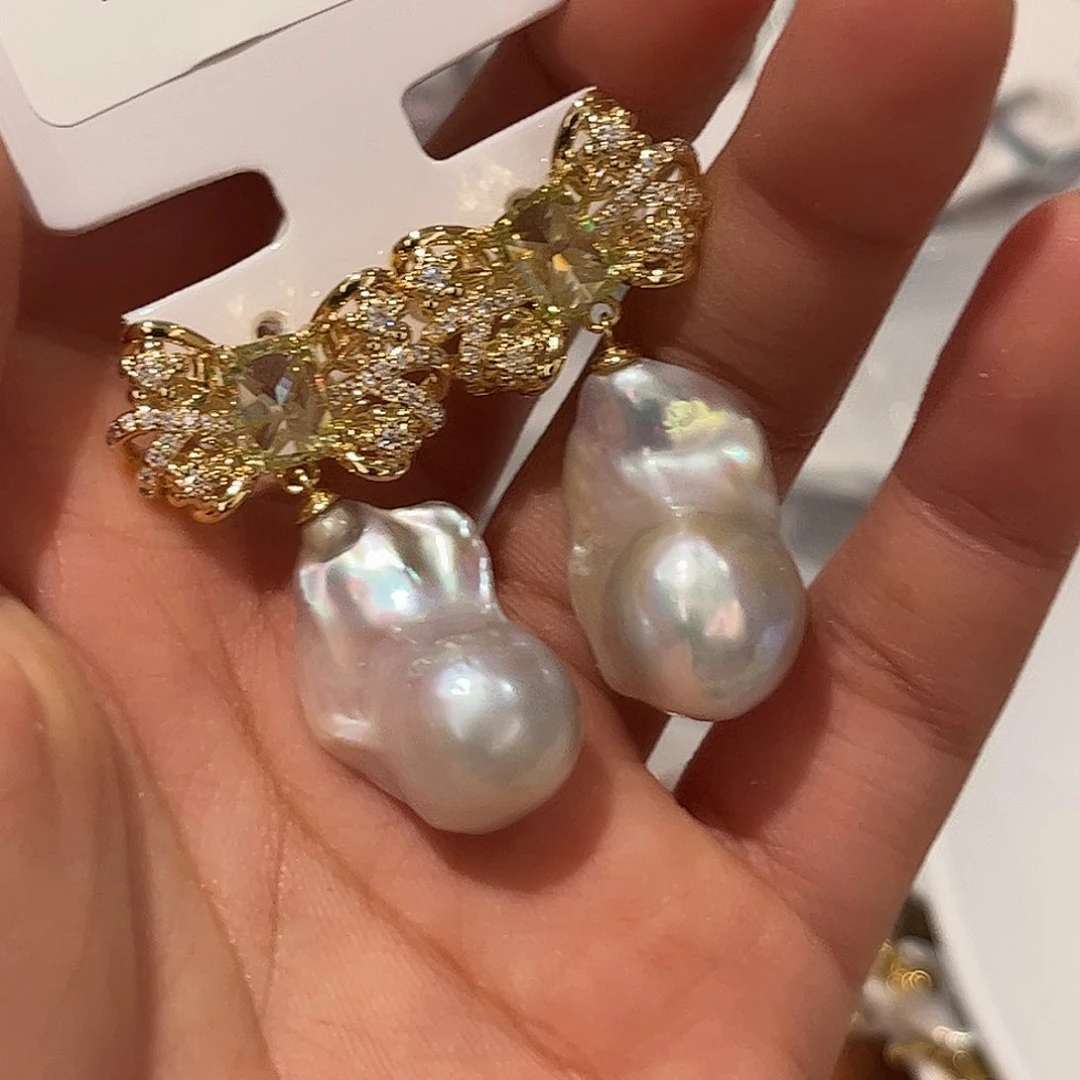 合金淡水珍珠耳饰