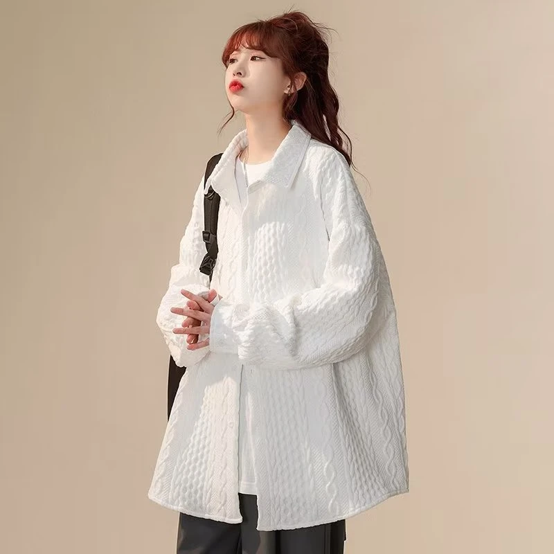 2025秋季潮流长袖衬衫女韩系宽松大码夹克春秋炸街设计感小众上衣