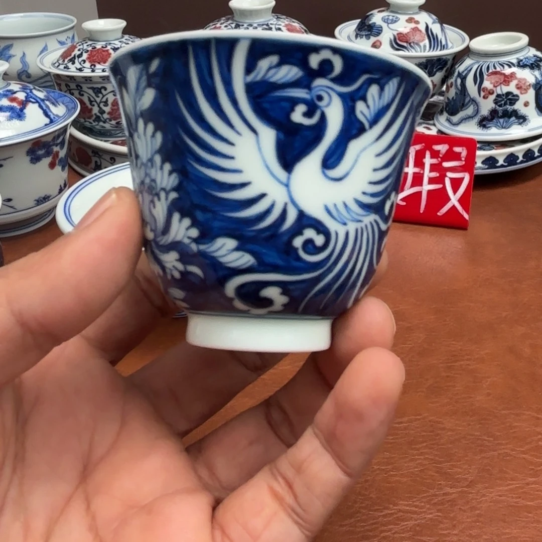 摆件陶手绘铃铛杯火凤凰景德镇发货