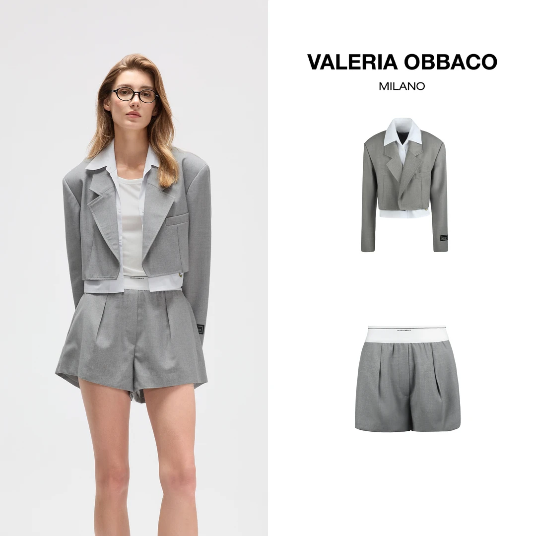 VALERIAOBBACO/瓦莱丽娅 奥贝科时尚灰色拼接腰头女士短裤夏季