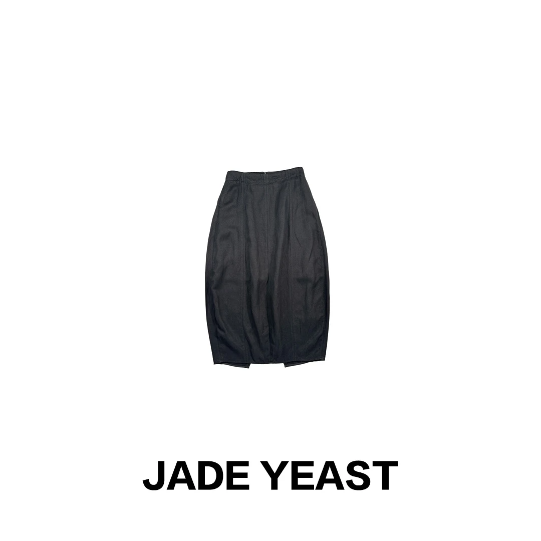 JADE YEAST|山本风【天丝/亚麻】肌理光泽黑色半身裙-35121