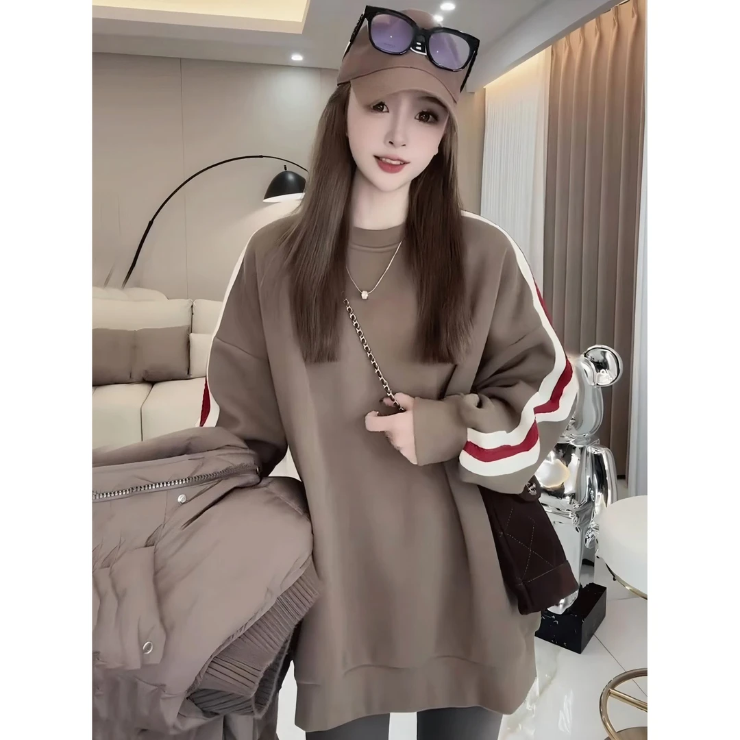 复古慵懒风加厚加绒卫衣女2025新款爆款秋冬时尚洋气中长款遮屁股