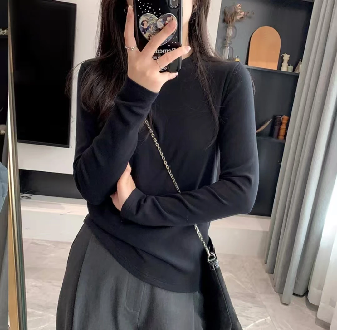 打底衫女 内搭秋冬新款白色长袖t恤女装早秋装纯色显瘦韩系上衣服