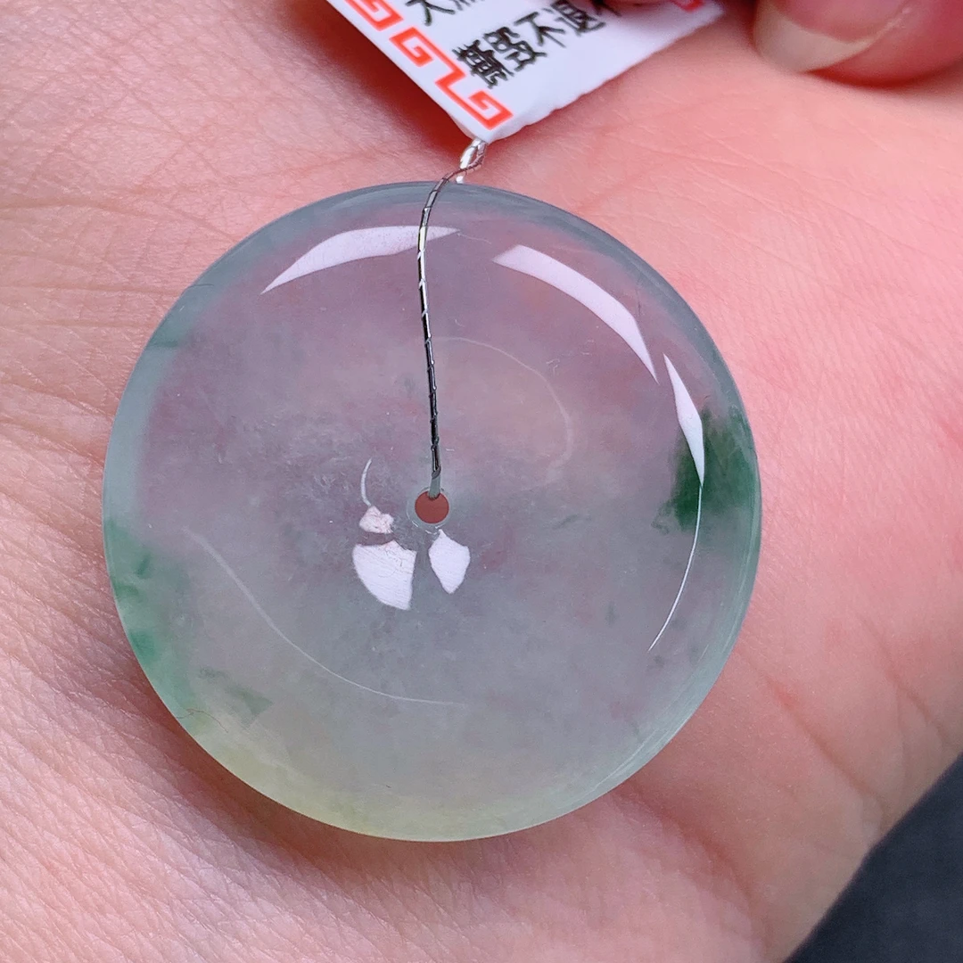 天然缅甸翡翠A货正冰双彩飘花平安扣气质精美尺寸28.3*5.6 643