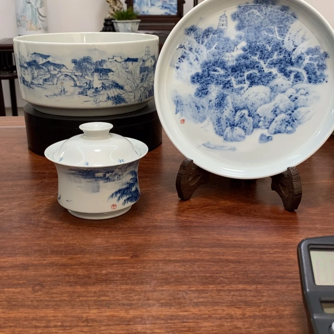 白***碧宋墨文人雅器水洗盖碗壶承