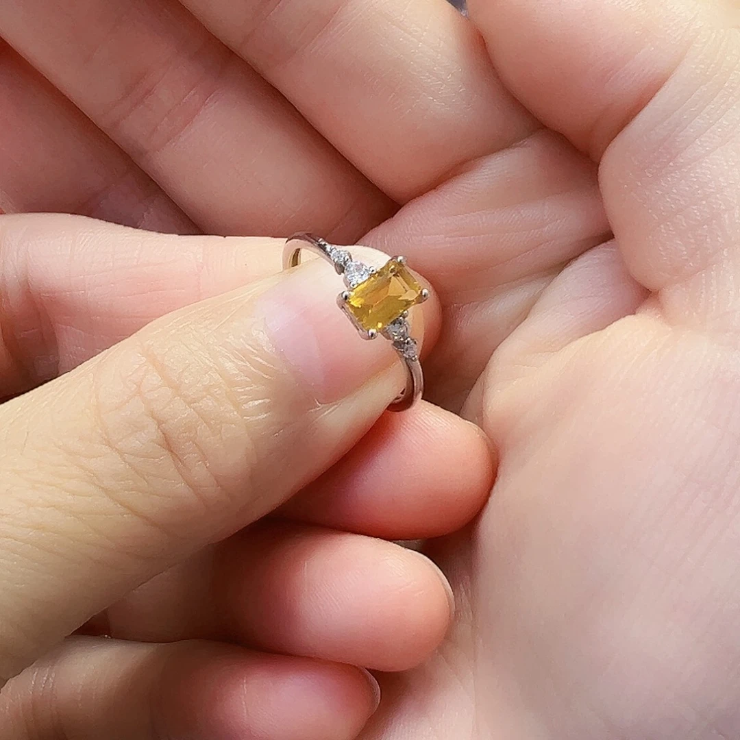 黄晶戒指银S925镶嵌不退不换不退运费