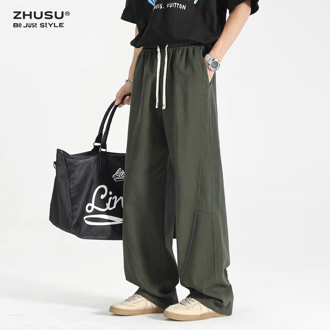 军绿色裤子男款纯棉工装裤春秋宽松休闲裤新款阔腿运动裤秋季长裤