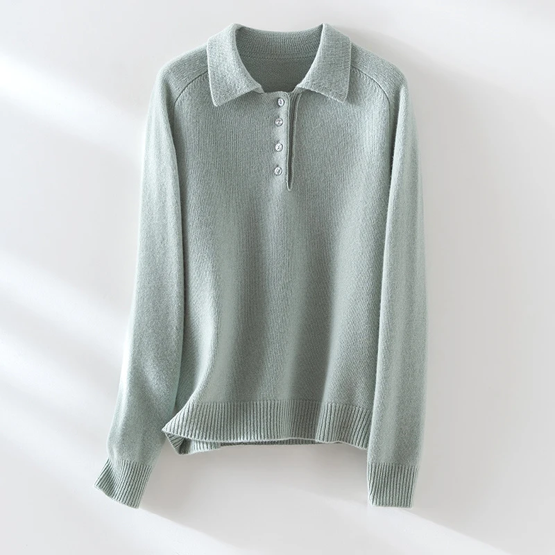100%山羊绒衫女POLO领加厚针织衫女宽松毛衣