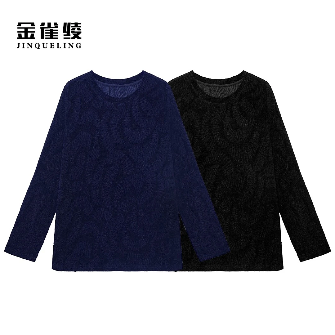 金雀绫【蓝调爵士】弹力醋酸提花高级感加宽加大打底上衣SZA3SW662