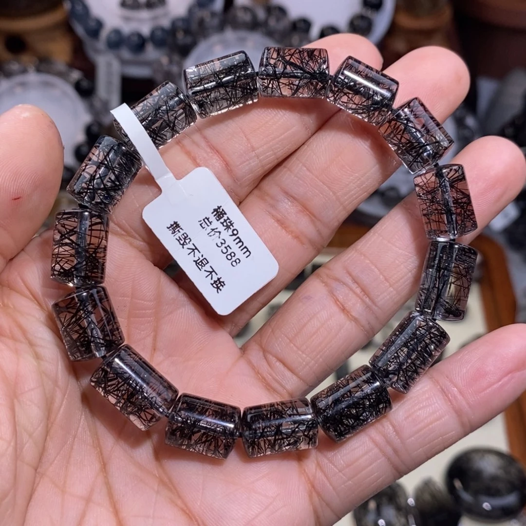 未镶嵌手链水晶黑发晶桶珠9mm毕业级全透体