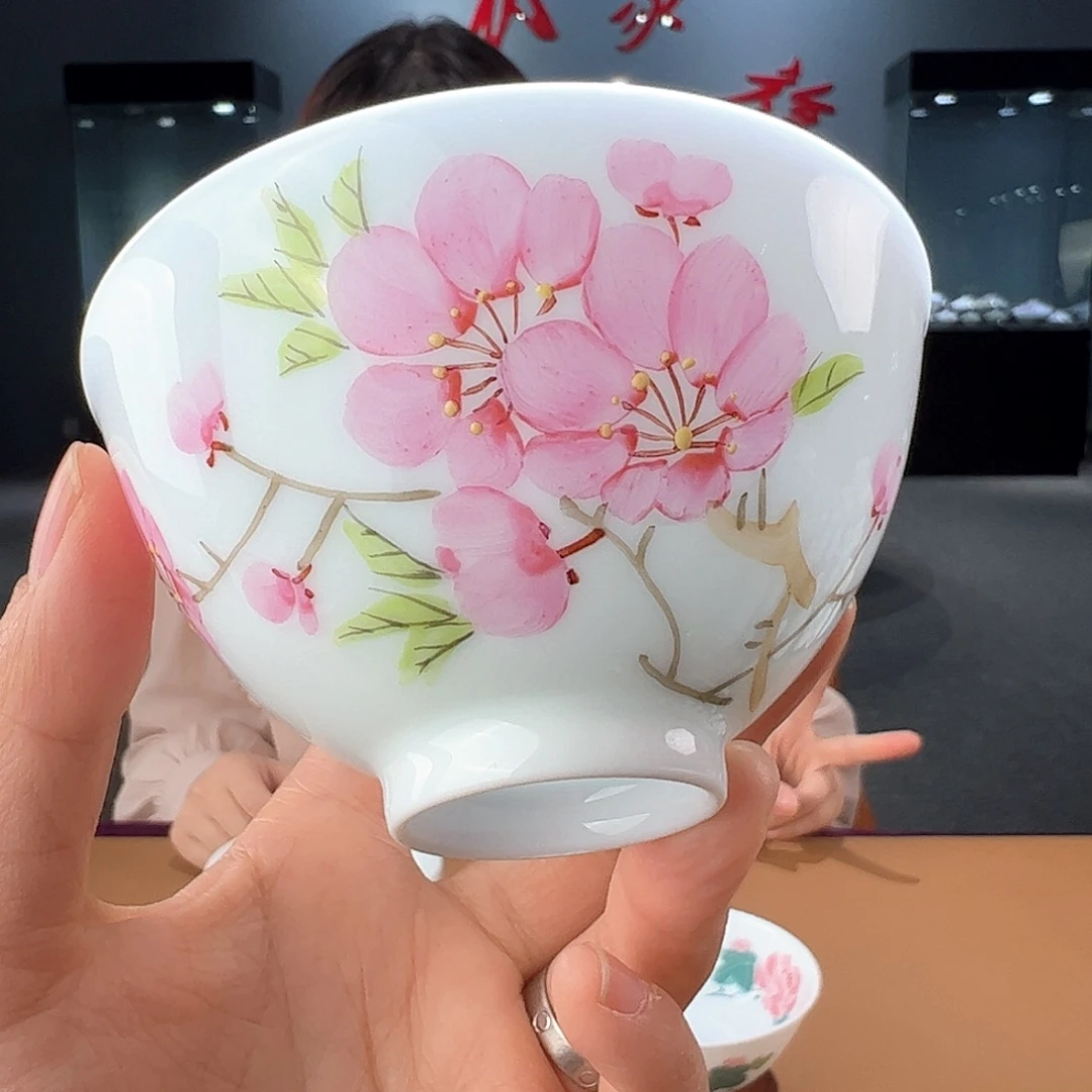 瓷釉上水点桃花主人杯