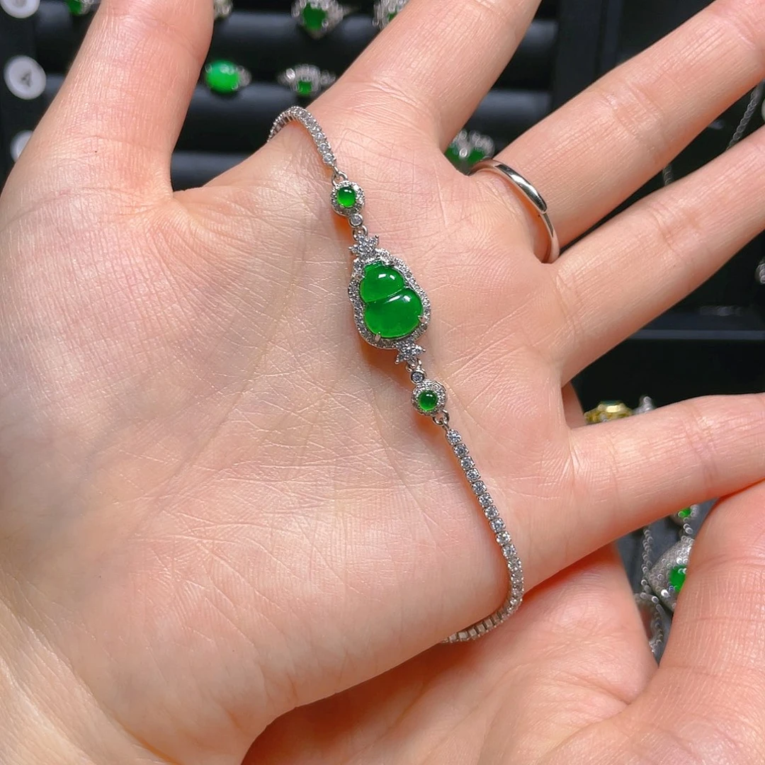 翡翠戒指银S925镶嵌手链