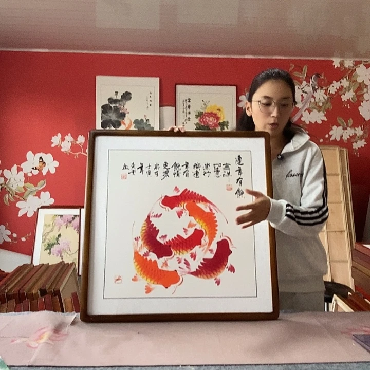 国画手写手绘带框包邮国画作品62✖️62