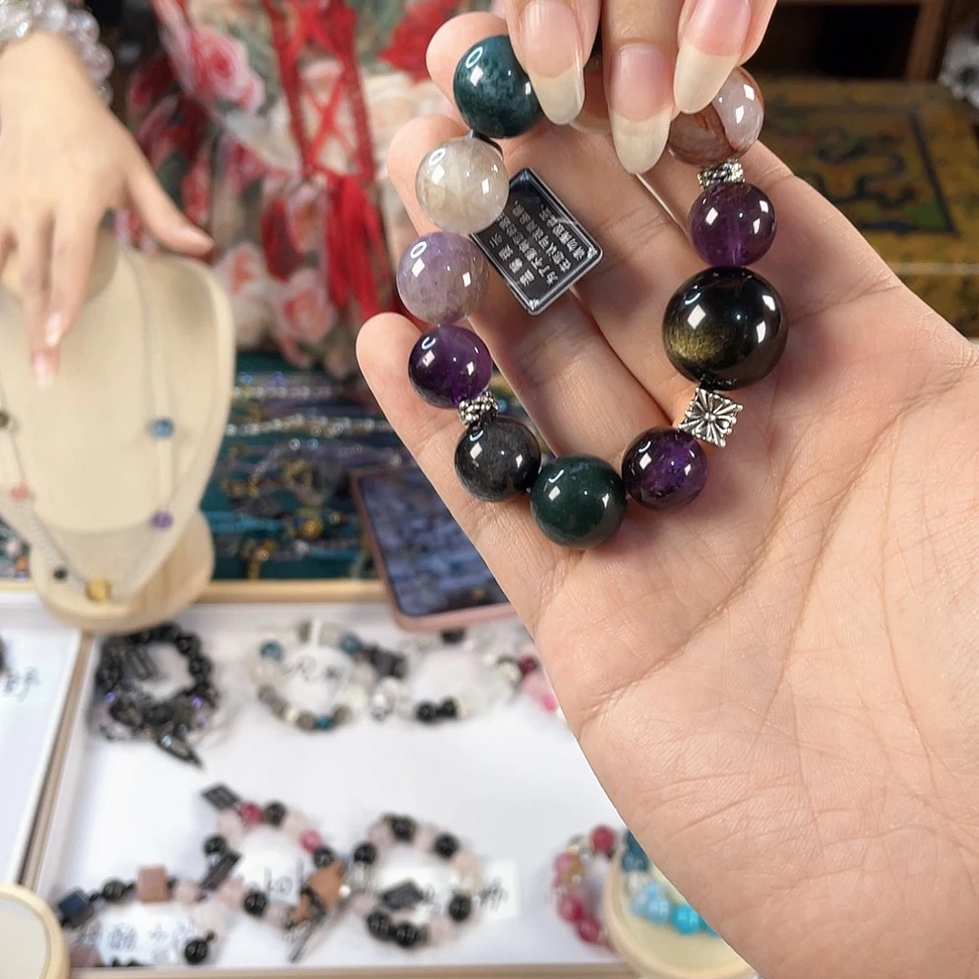 水晶手链银S925镀金镶嵌